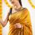 Yellow black soft linen blend banarasi jacuard work designer party wear saree with unstitched blouse piece