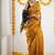 Yellow black soft linen blend banarasi jacuard work designer party wear saree with unstitched blouse piece