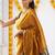 Yellow black soft linen blend banarasi jacuard work designer party wear saree with unstitched blouse piece