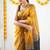 Yellow black soft linen blend banarasi jacuard work designer party wear saree with unstitched blouse piece