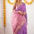 Lavender pink soft linen blend banarasi jacuard work designer party wear saree with unstitched blouse piece