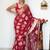Red soft linen blend banarasi jacuard work designer party wear saree with unstitched blouse piece