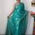 Sea green soft linen blend banarasi jacuard work designer party wear saree with unstitched blouse piece