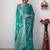 Sea green soft linen blend banarasi jacuard work designer party wear saree with unstitched blouse piece