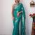 Sea green soft linen blend banarasi jacuard work designer party wear saree with unstitched blouse piece