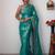 Sea green soft linen blend banarasi jacuard work designer party wear saree with unstitched blouse piece