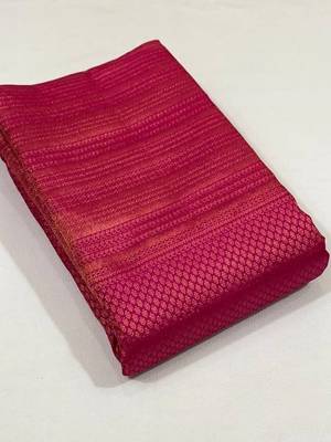 Rani pink silk blend banarasi saree with unstitched blouse piece 1