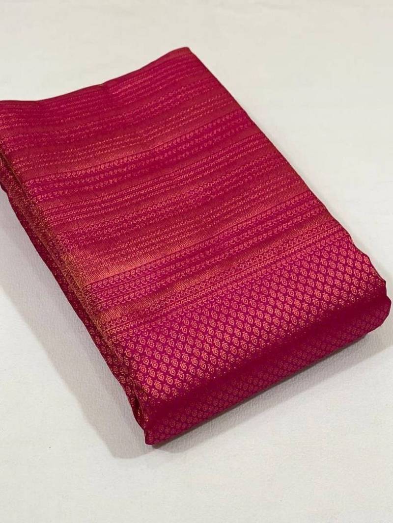 Rani pink soft silk blend banarasi jacuard work designer party wear saree with unstitched blouse piece