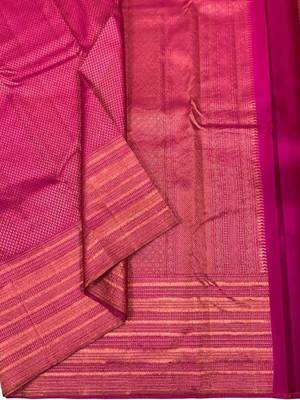 Rani pink silk blend banarasi saree with unstitched blouse piece 2