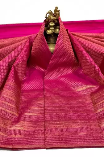 Rani pink silk blend banarasi saree with unstitched blouse piece