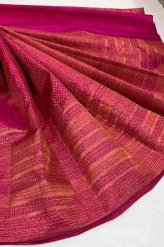 Rani pink silk blend banarasi saree with unstitched blouse piece