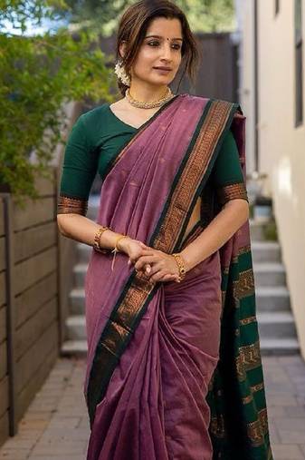 Onion green soft silk blend banarasi jacuard work designer party wear saree with unstitched blouse piece