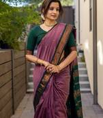 Onion green silk blend banarasi saree with unstitched blouse piece