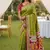 Green soft saree with zari weawing meenakari rich pallu and unique ikkat border