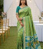Rama soft saree with zari weawing meenakari rich pallu and unique ikkat border