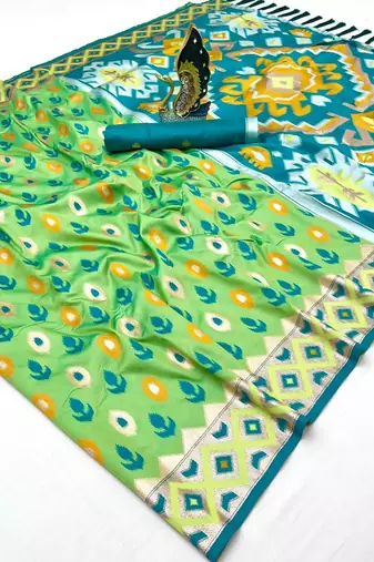 Rama soft saree with zari weawing meenakari rich pallu and unique ikkat border