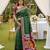Green soft  saree with zari weawing meenakari rich pallu and unique ikkat border