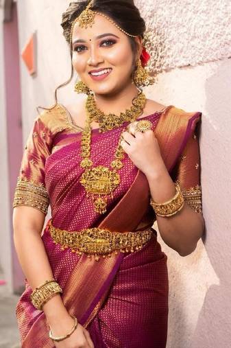 Pink soft silk blend banarasi jacuard work designer party wear saree with unstitched blouse piece