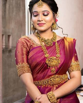 Pink silk blend banarasi saree with unstitched blouse piece 2