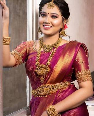 Pink silk blend banarasi saree with unstitched blouse piece 3