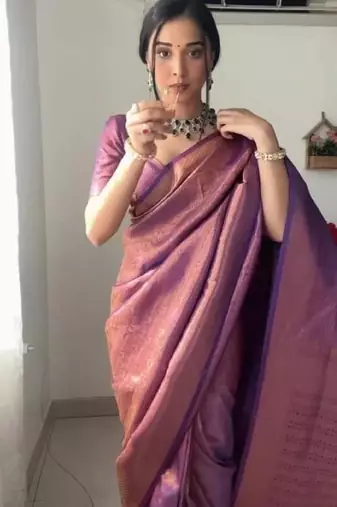 Purple soft cotton banarasi jacuard work designer party wear saree with unstitched blouse piece