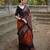 Orange black soft linen blend banarasi jacuard work designer party wear saree with unstitched blouse piece