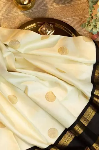 White black silk blend banarasi saree with unstitched blouse piece