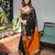 Black orange soft linen blend banarasi jacuard work designer party wear saree with unstitched blouse piece