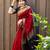 Red black soft linen blend banarasi jacuard work designer party wear saree with unstitched blouse piece