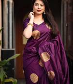Purple silk blend banarasi saree with unstitched blouse piece