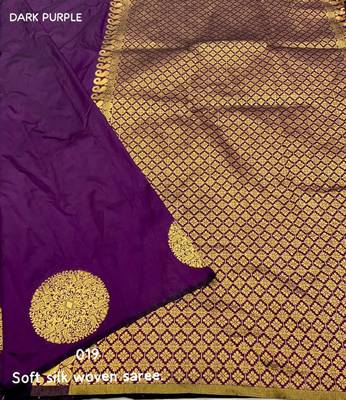Purple silk blend banarasi saree with unstitched blouse piece 4