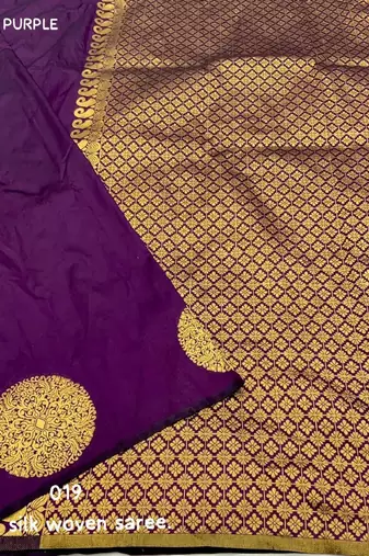 Purple silk blend banarasi saree with unstitched blouse piece