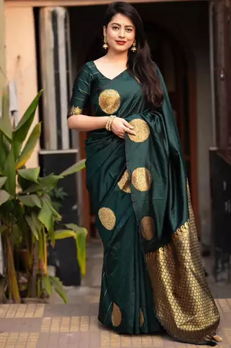 Green soft silk blend banarasi jacuard work designer party wear saree with unstitched blouse piece