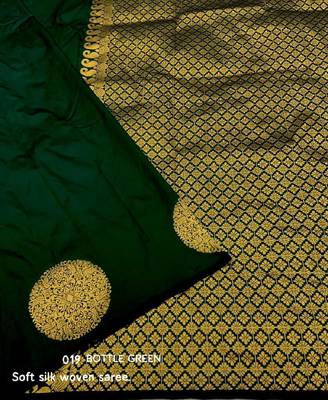 Green silk blend banarasi saree with unstitched blouse piece 4