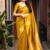 Yellow soft silk blend banarasi jacuard work designer party wear saree with unstitched blouse piece