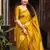 Yellow soft silk blend banarasi jacuard work designer party wear saree with unstitched blouse piece