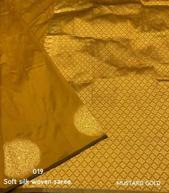 Yellow silk blend banarasi saree with unstitched blouse piece 4