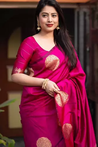 Pink silk blend banarasi saree with unstitched blouse piece