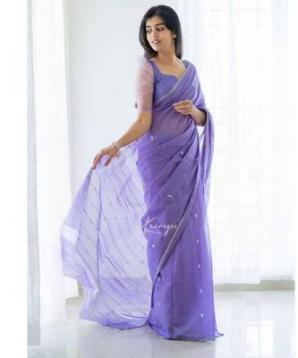 Lavender linen blend banarasi saree with unstitched blouse piece 4