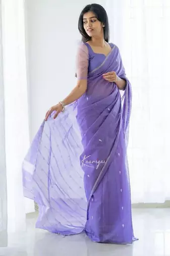 Lavender linen blend banarasi saree with unstitched blouse piece