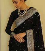 Black silk blend banarasi saree with unstitched blouse piece