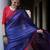 Blue red soft linen blend banarasi jacuard work designer party wear saree with unstitched blouse piece