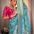 Turquoise pink soft silk blend banarasi jacuard work designer party wear saree with unstitched blouse piece