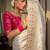 White pink soft silk blend banarasi jacuard work designer party wear saree with unstitched blouse piece