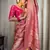 Peach pink soft silk blend banarasi jacuard work designer party wear saree with unstitched blouse piece