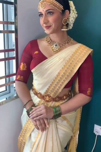 White red soft silk blend banarasi jacuard work designer party wear saree with unstitched blouse piece