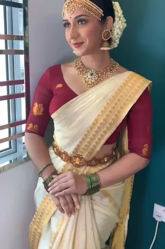 White red soft silk blend banarasi jacuard work designer party wear saree with unstitched blouse piece