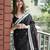 Black soft linen blend banarasi jacuard work designer party wear saree with unstitched blouse piece