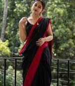 Black linen blend banarasi saree with unstitched blouse piece