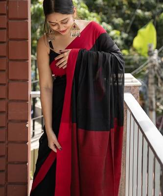 Black linen blend banarasi saree with unstitched blouse piece 3